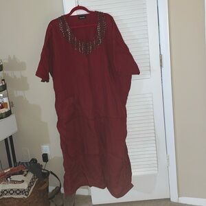 Eskandar 100% linen red dress with pockets